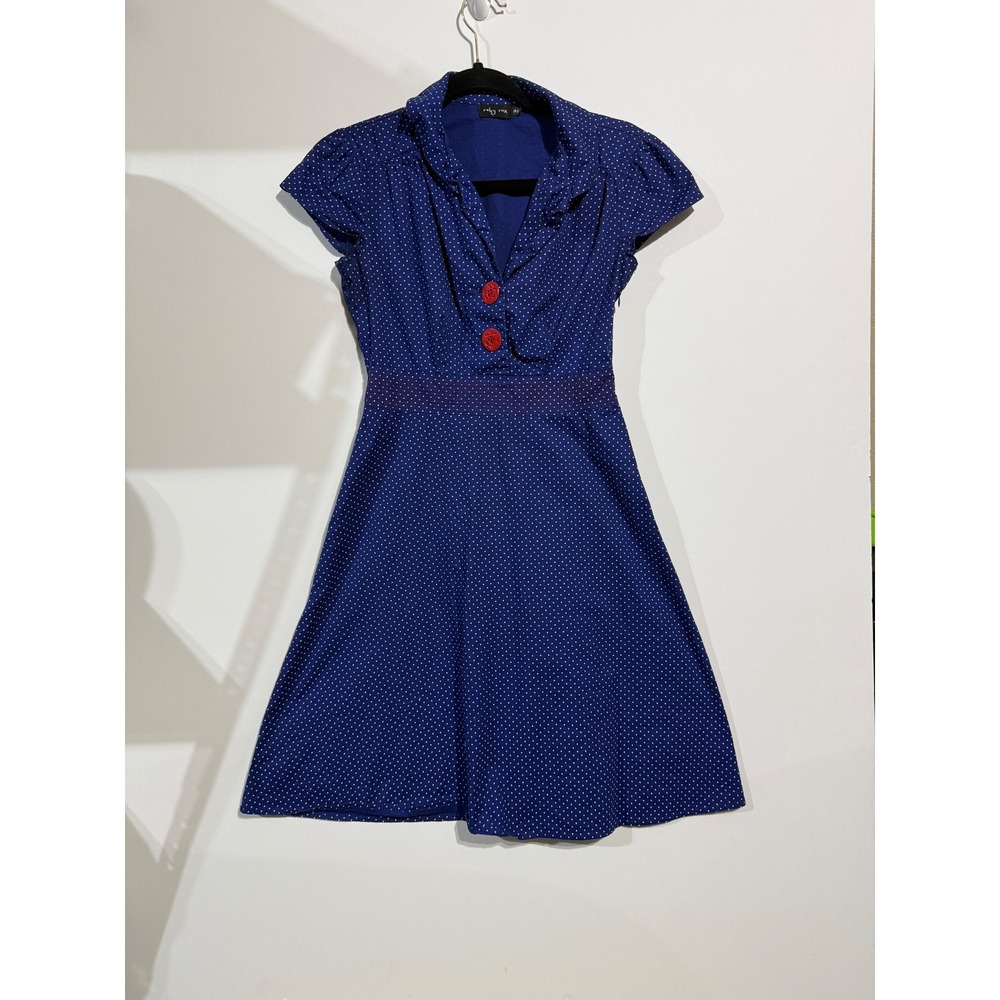 Ruby Rox Polka Dot Dress Womens Size 5 Blue Good Nautical Rockabilly Retro